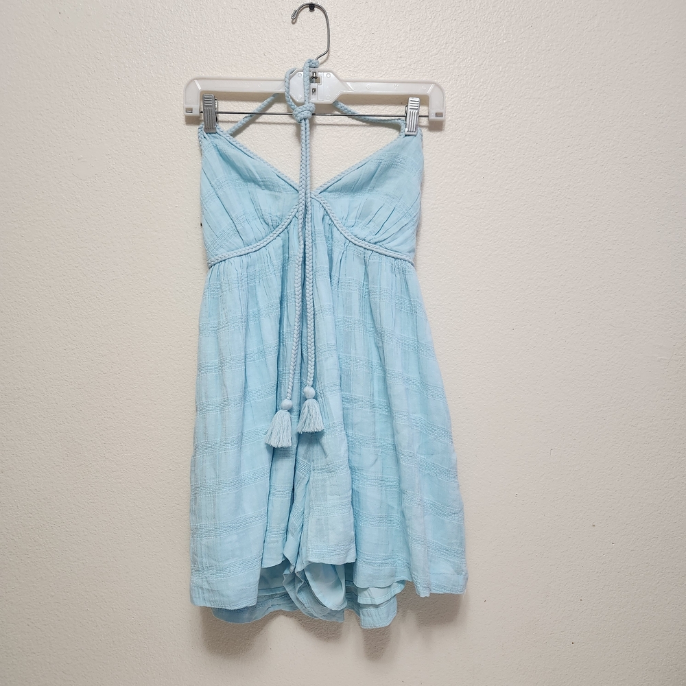 American Eagle Babydoll Romper Shorts Dress Womens Small Sky Blue Halter Beach - Picture 2 of 16